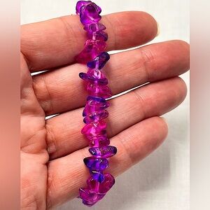 Handmade Bright Pink and Purple Broken Stone Stretch Bracelet